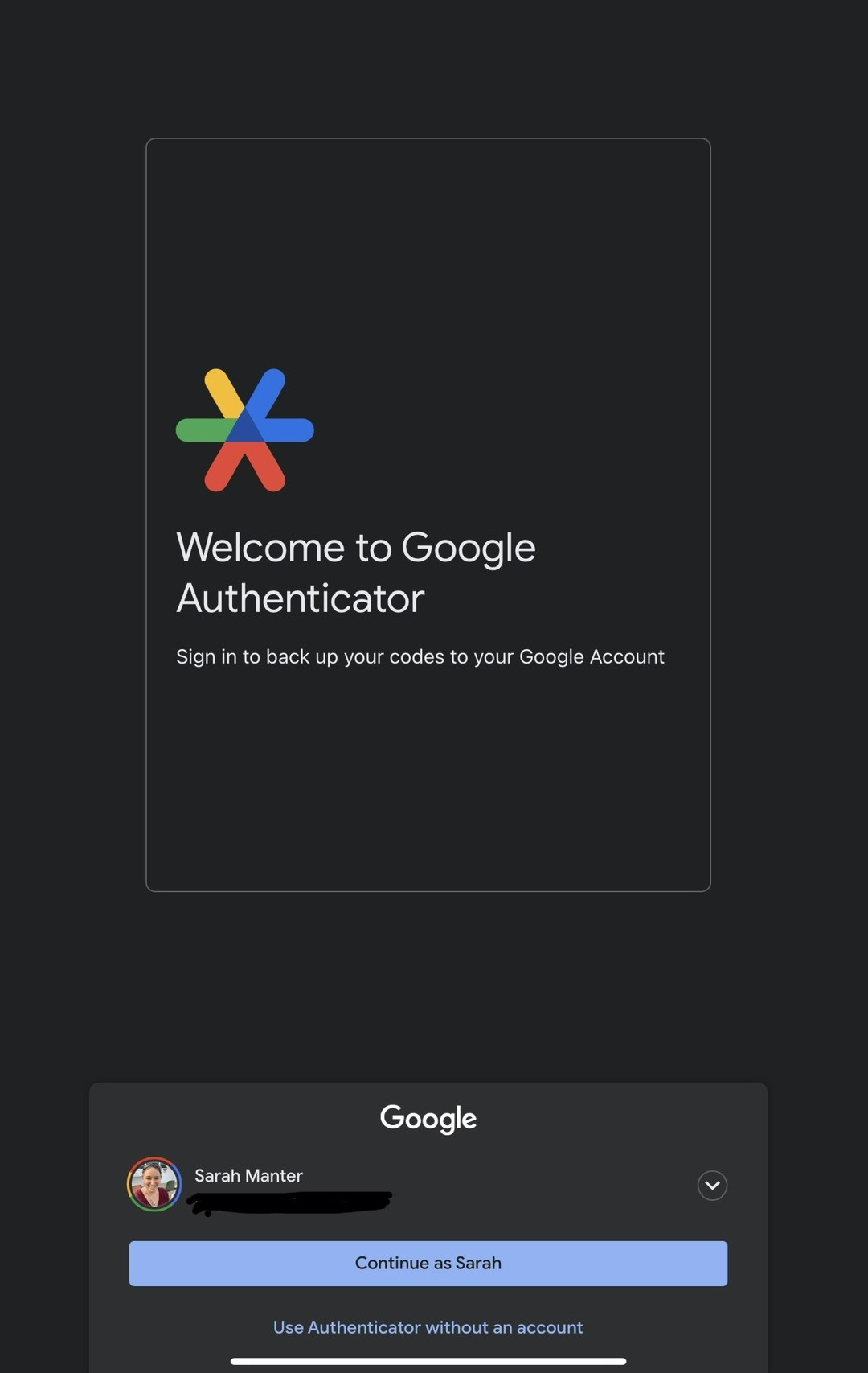 Screenshot of Google Authenticator sign-in page