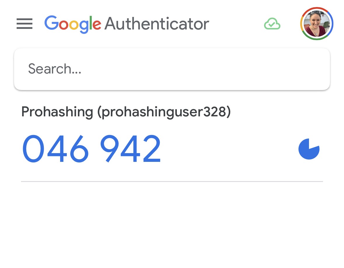 Google Authenticator code list page screenshot