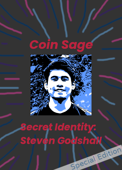comic image of Steven Godshall with Hero title Coin Sage above