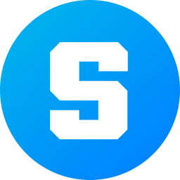white box with blue circle with white capital letter S