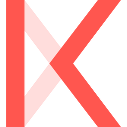 Red K logo on white back ground with vertical line separated from the rest of the K and transparent lines behind that make it look like an IX