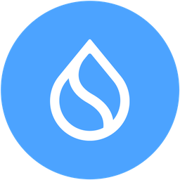sky blue circle with a white outline of a tear drop with a squiggle through the center