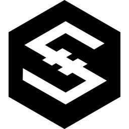 black hexagon with sharp angled S in white with two slashes across the center line of the S